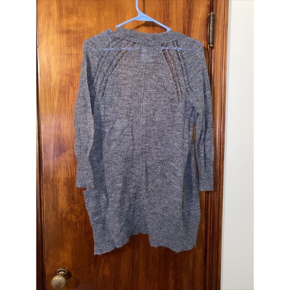 American Eagle Cardigan Sweater Gray Knit Long Line Dark Wool Blend Open Front - Picture 8 of 8